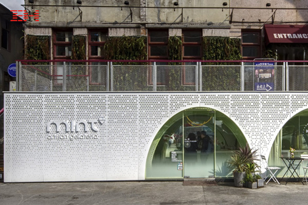店鋪裝飾穿孔鋁單板，重慶TESTBED2二廠文創(chuàng)園Mint冰激凌店